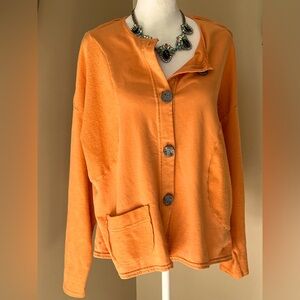 FENINI Top Pumpkin 🎃 Orange Cotton Lounge Shirt Custom Buttons Cardigan Shirt M